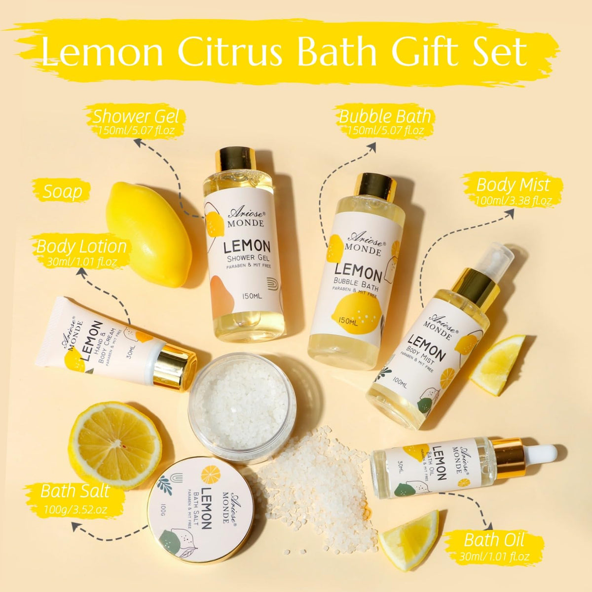 ArioseMonde lemon-scent shower gel ready for refreshing showers.