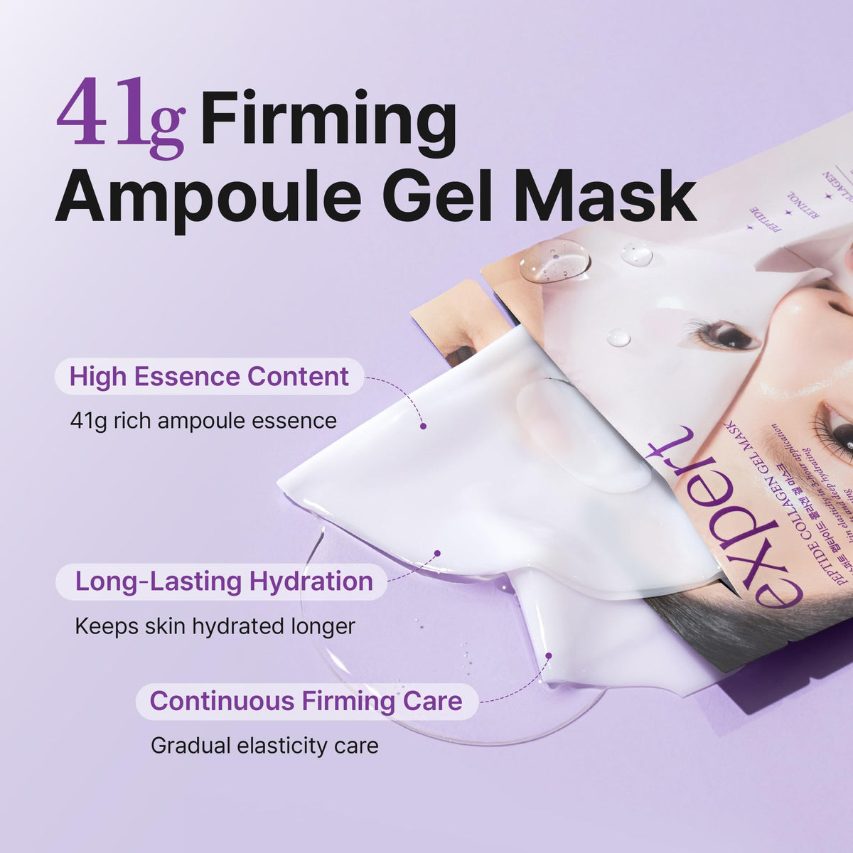 Ariul Expert Peptide Collagen Gel Mask being applied to cheeks and forehead for refreshing glow.