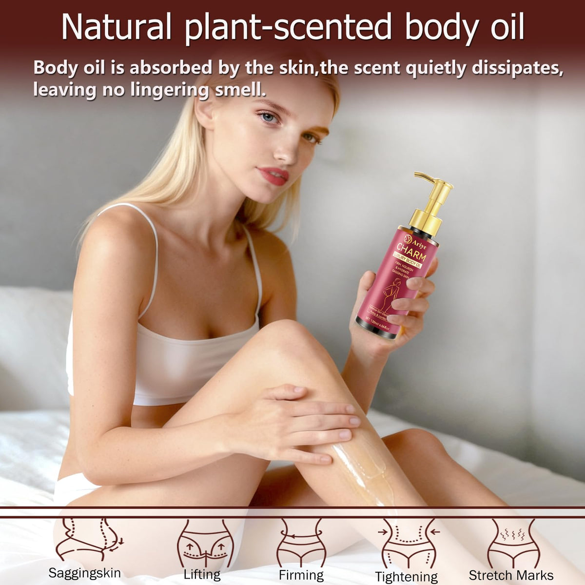 Close-up of ARIYE oil texture illustrating quick absorption.