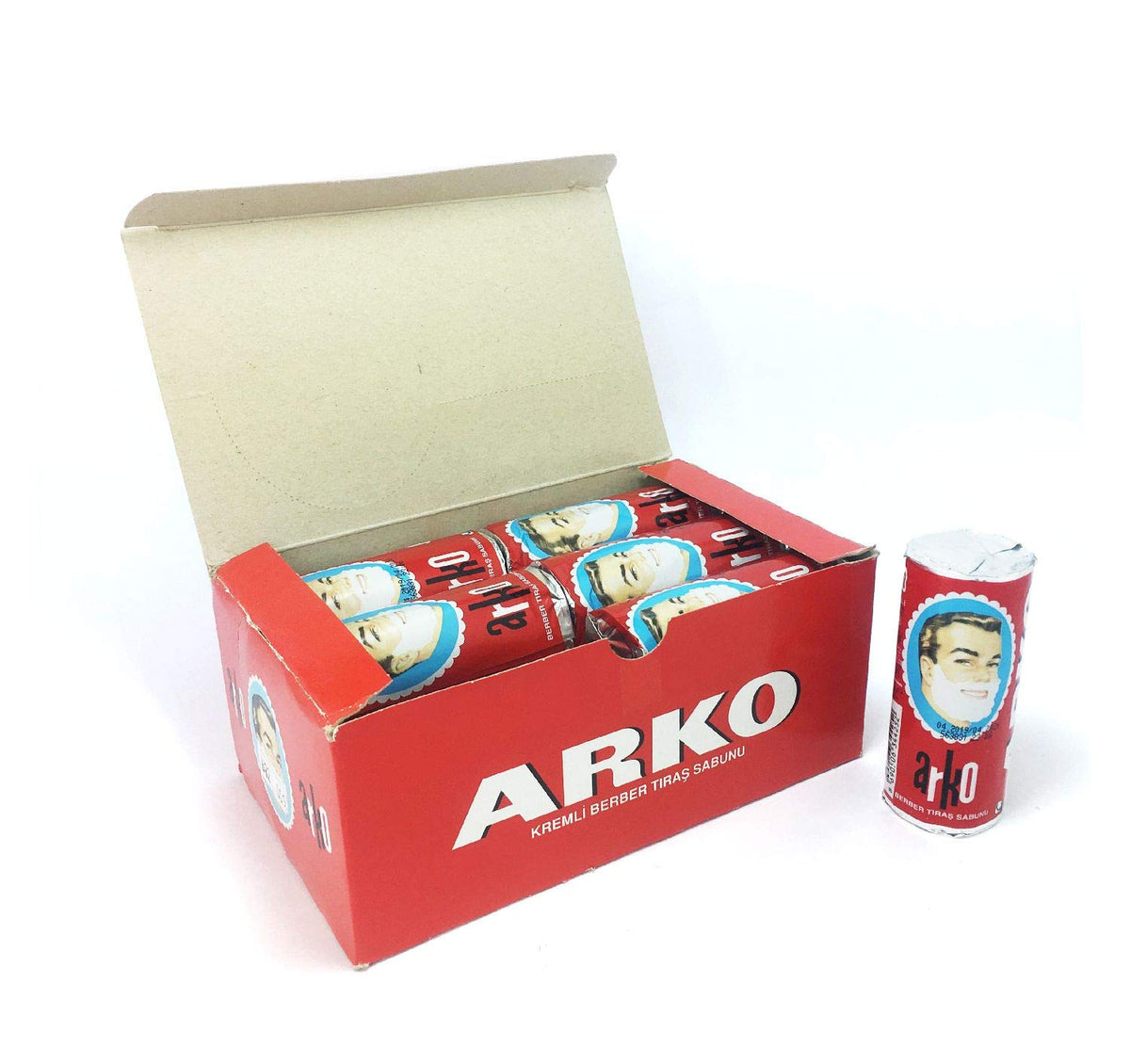 Arko Men shaving soap stick produces rich foam on a brush for protection.