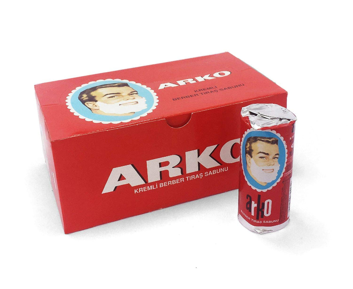 Arko Men shaving soap stick pack showing twelve sticks for traditional shaving.