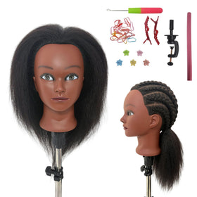 ARLEFENNI 16-inch black mannequin head with braiding hair for practice and realism
