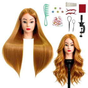 ARLEFENNI 28-inch light auburn hair mannequin head ideal for braiding practice.