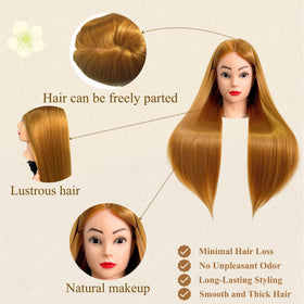 ARLEFENNI cosmetology training doll head for realistic styling sessions.