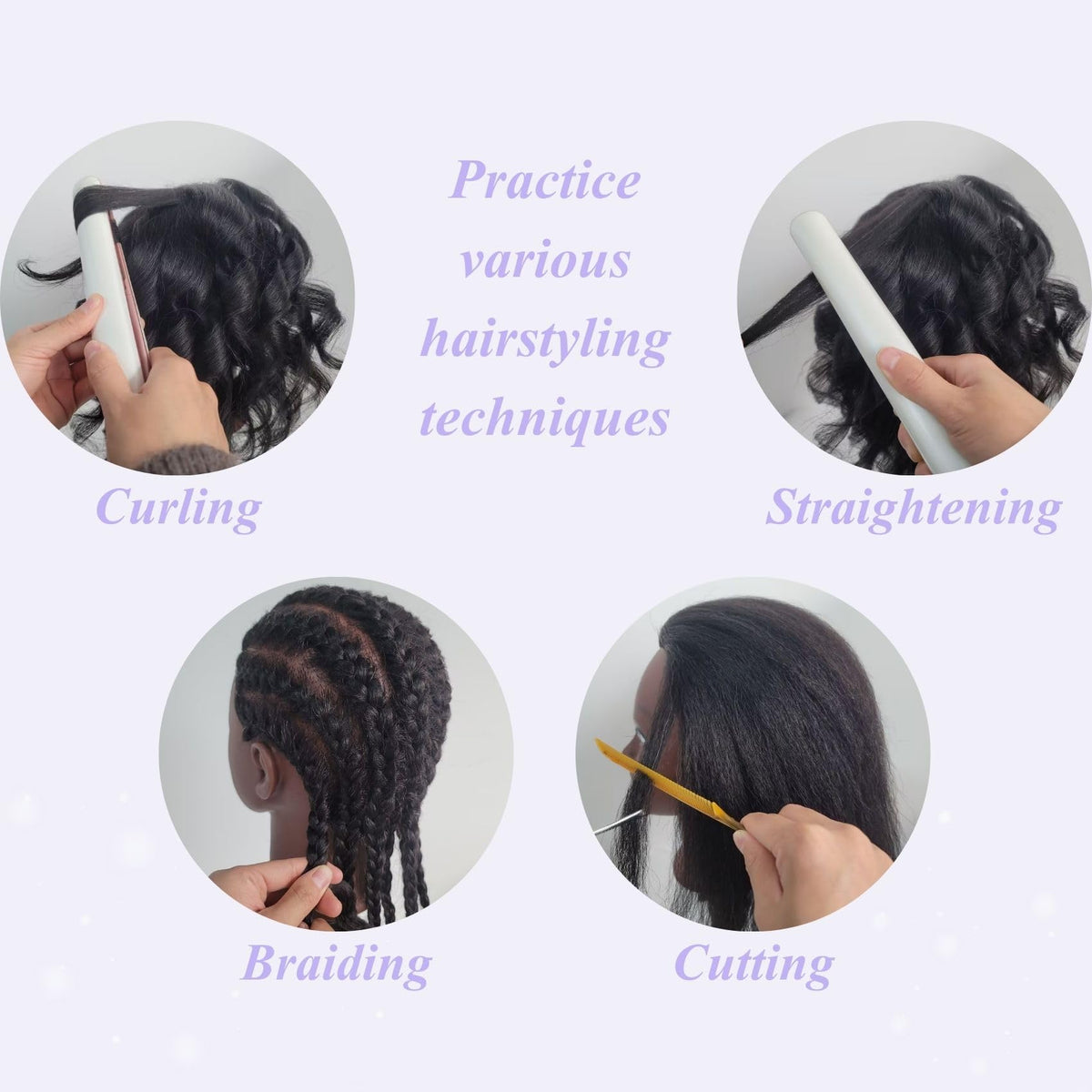 ARLEFENNI mannequin head with clear hairline aiding precise braiding practice