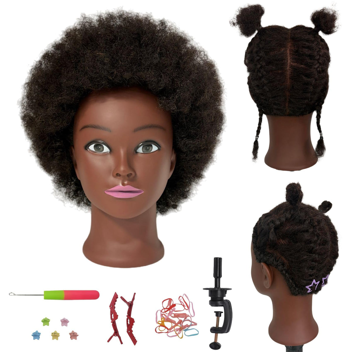 ARLEFENNI braiding head with hair for professional practice.