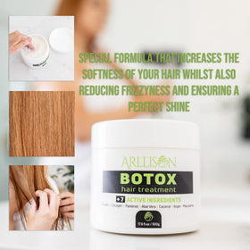 Arllison Botox application brush guiding even distribution for smoother hair.