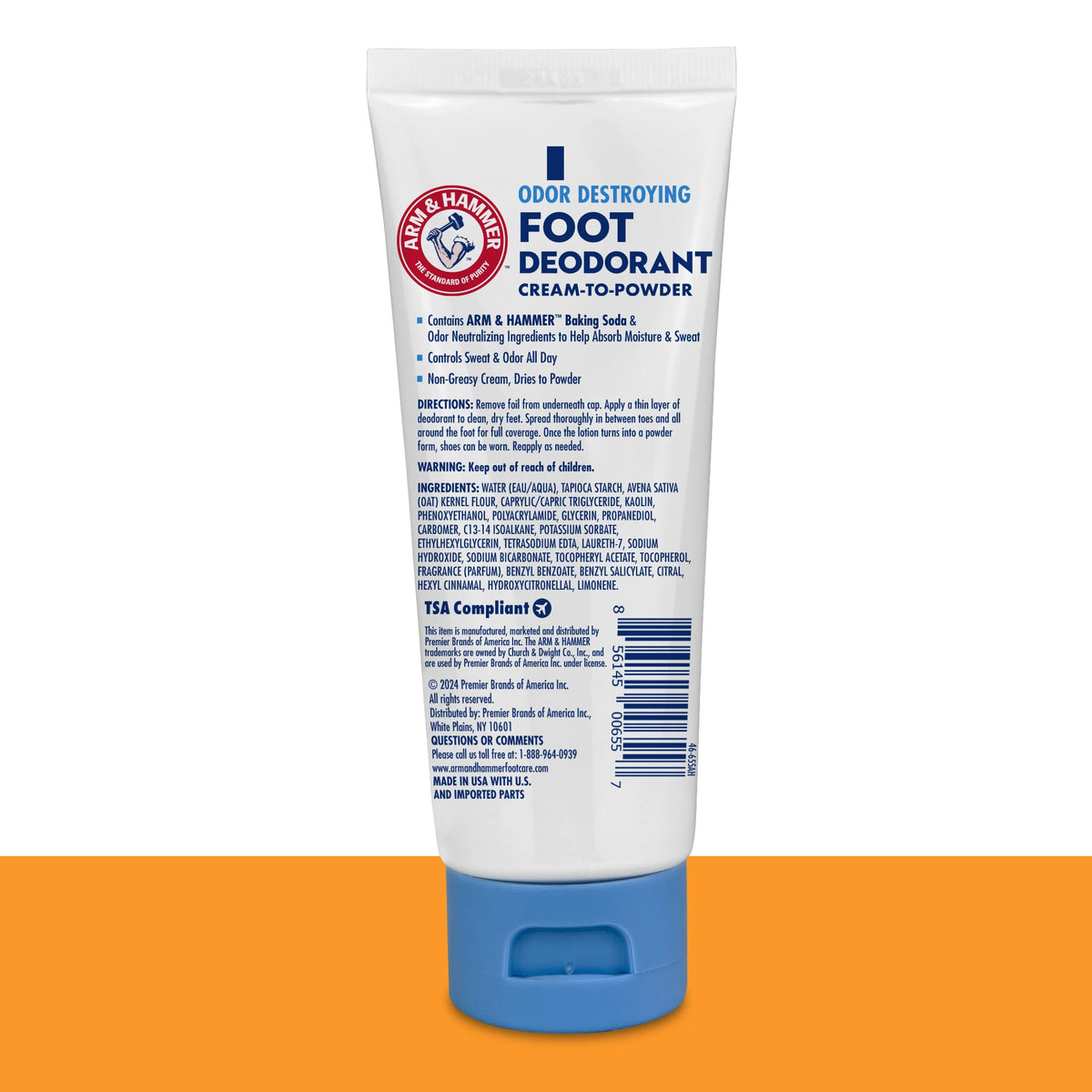 Arm & Hammer Cream-to-Powder Foot Deodorant being dispensed with creamy texture.