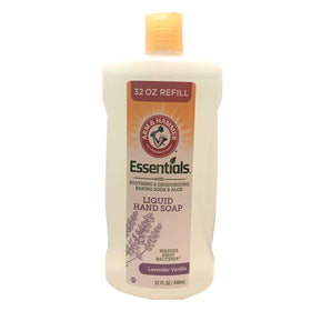 Arm & Hammer Essentials lavender vanilla refill bottle ready for refreshing hand washing.