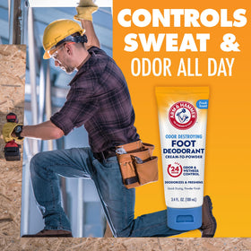 Arm & Hammer deodorant placed in a shoe demonstrates breathable, non-sticky wear.