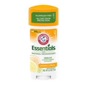 Arm & Hammer Essentials deodorant orange citrus packaging highlights aluminum-free formula