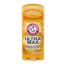 Arm & Hammer Ultramax deodorant solid applying to underarm for daily freshness.