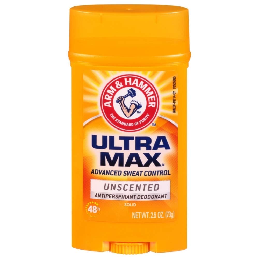Arm & Hammer Ultramax unscented anti-perspirant image for dry application and long-lasting protection.