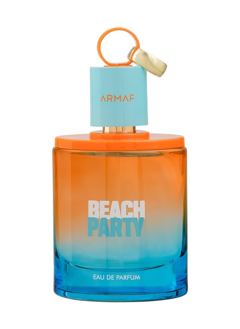 Armaf Beach Party eau de parfum bottle showcases tropical notes for versatile daytime wear.