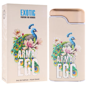 Armaf Ego Exotic bottle-back reveals sleek design and lasting impression.