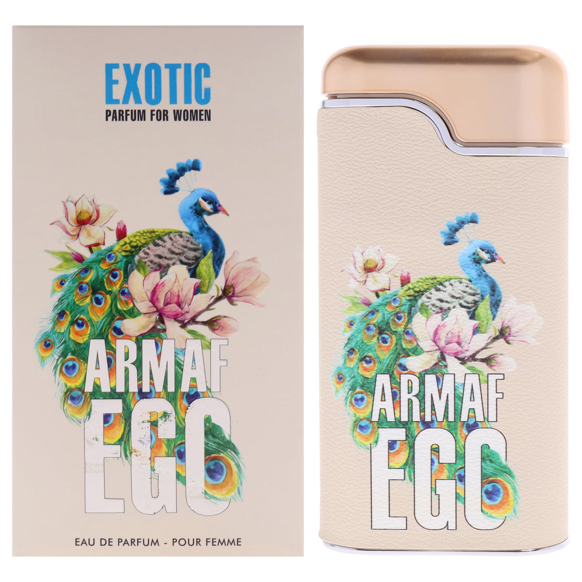 Armaf Ego Exotic bottle-front view showcases elegant packaging and premium fragrance presence.