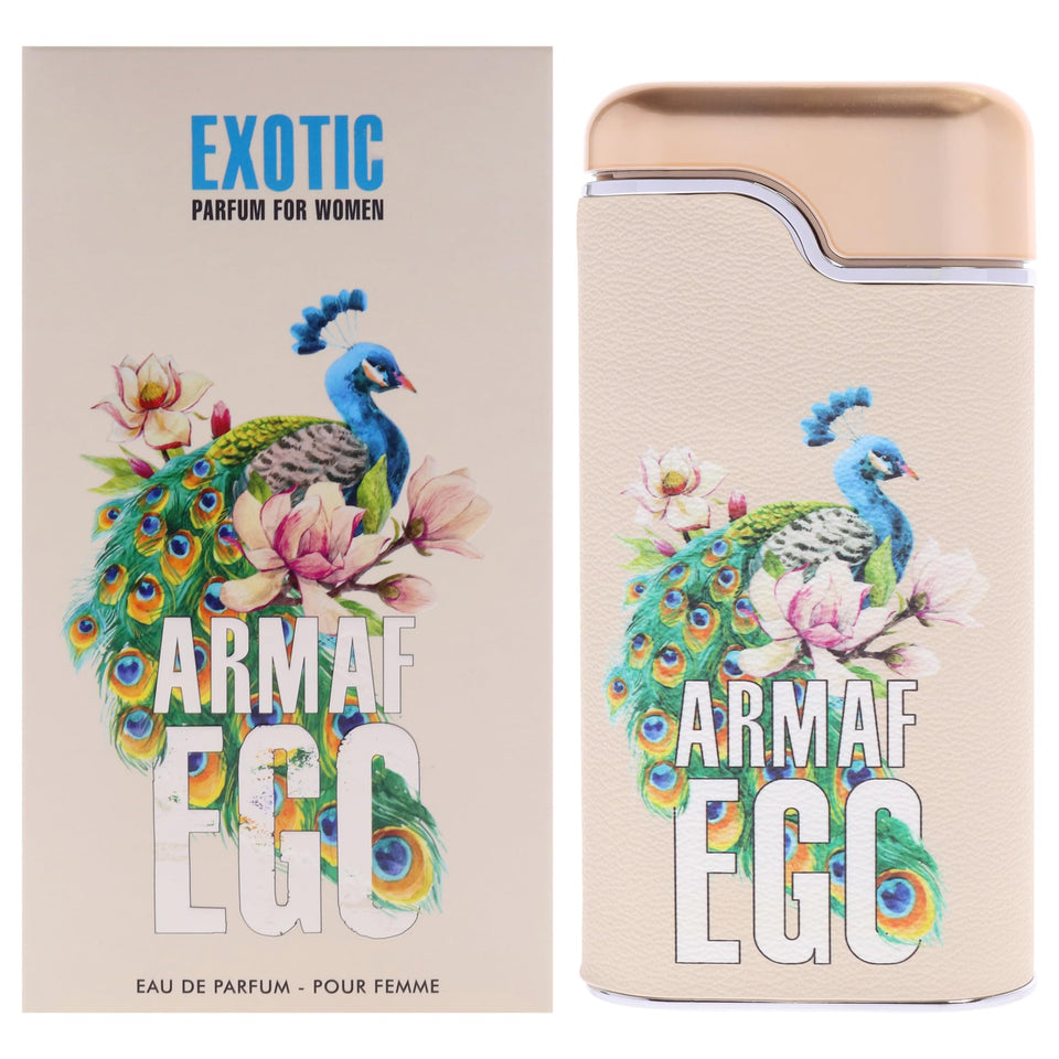 Armaf Ego Exotic bottle-front view showcases elegant packaging and premium fragrance presence.