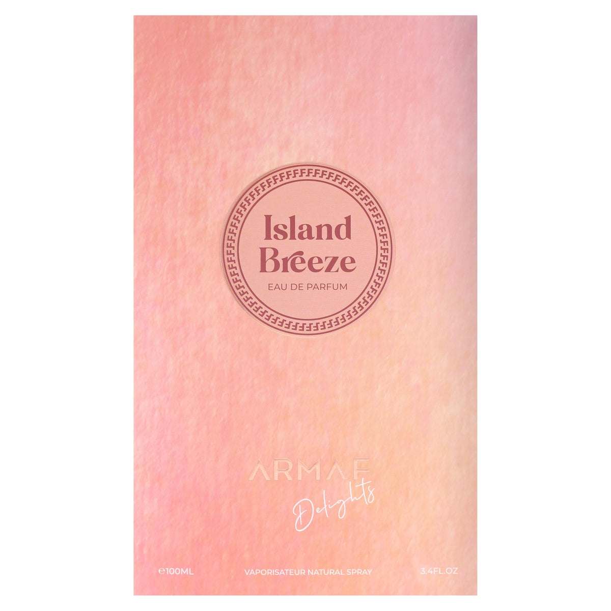 Armaf Island Breeze label details emphasizing vegan-friendly formula