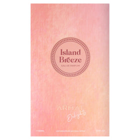 Armaf Island Breeze label details emphasizing vegan-friendly formula