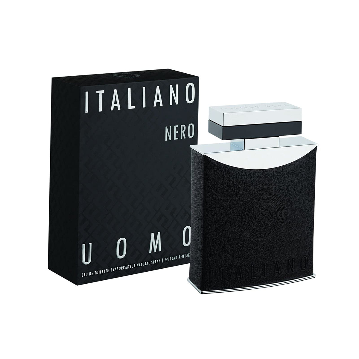 Armaf Italiano Uomo Nero close-up cap shows long-lasting spicy woody notes