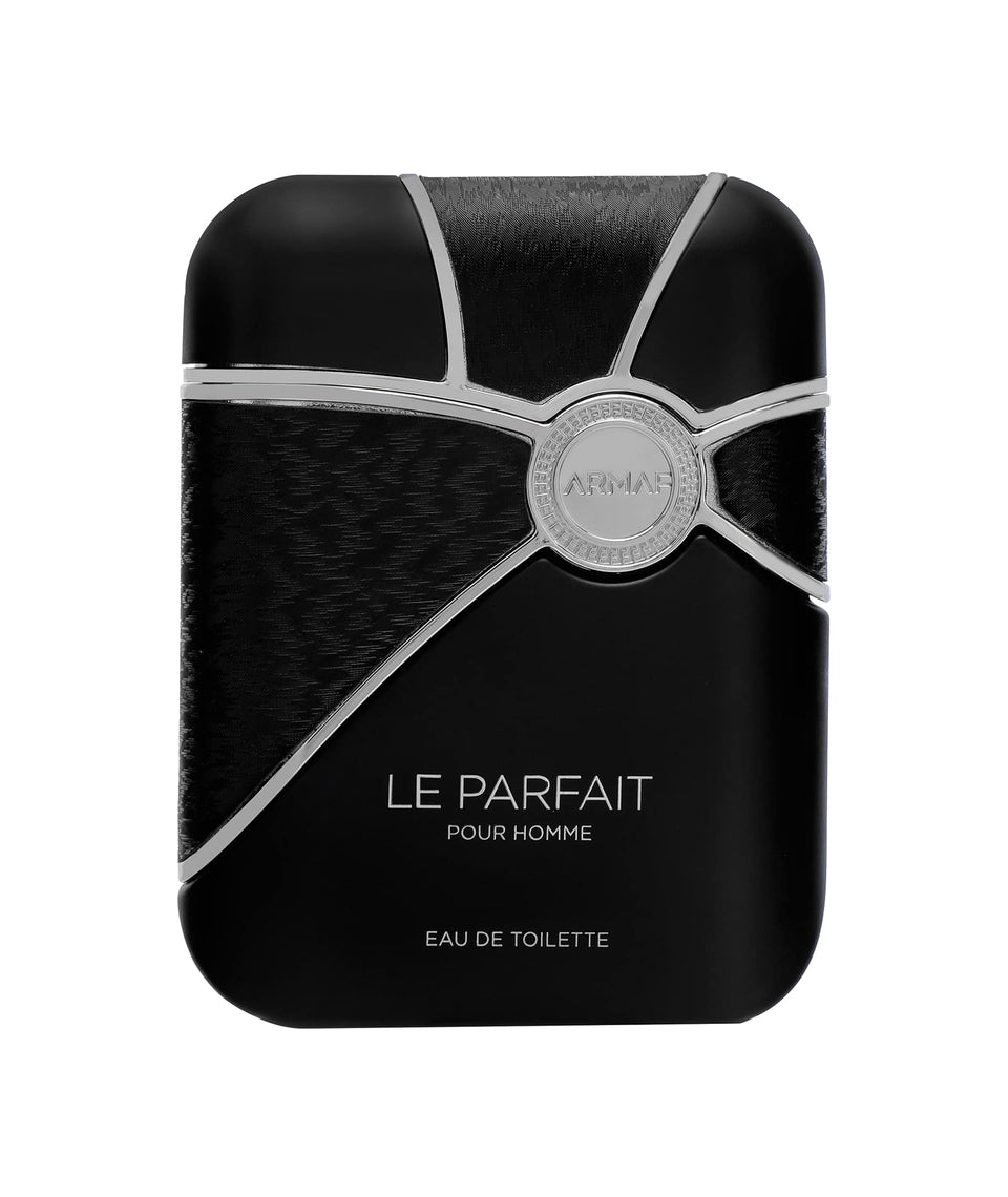 Armaf Le Parfait for Men bottle front view, premium design for everyday confidence.