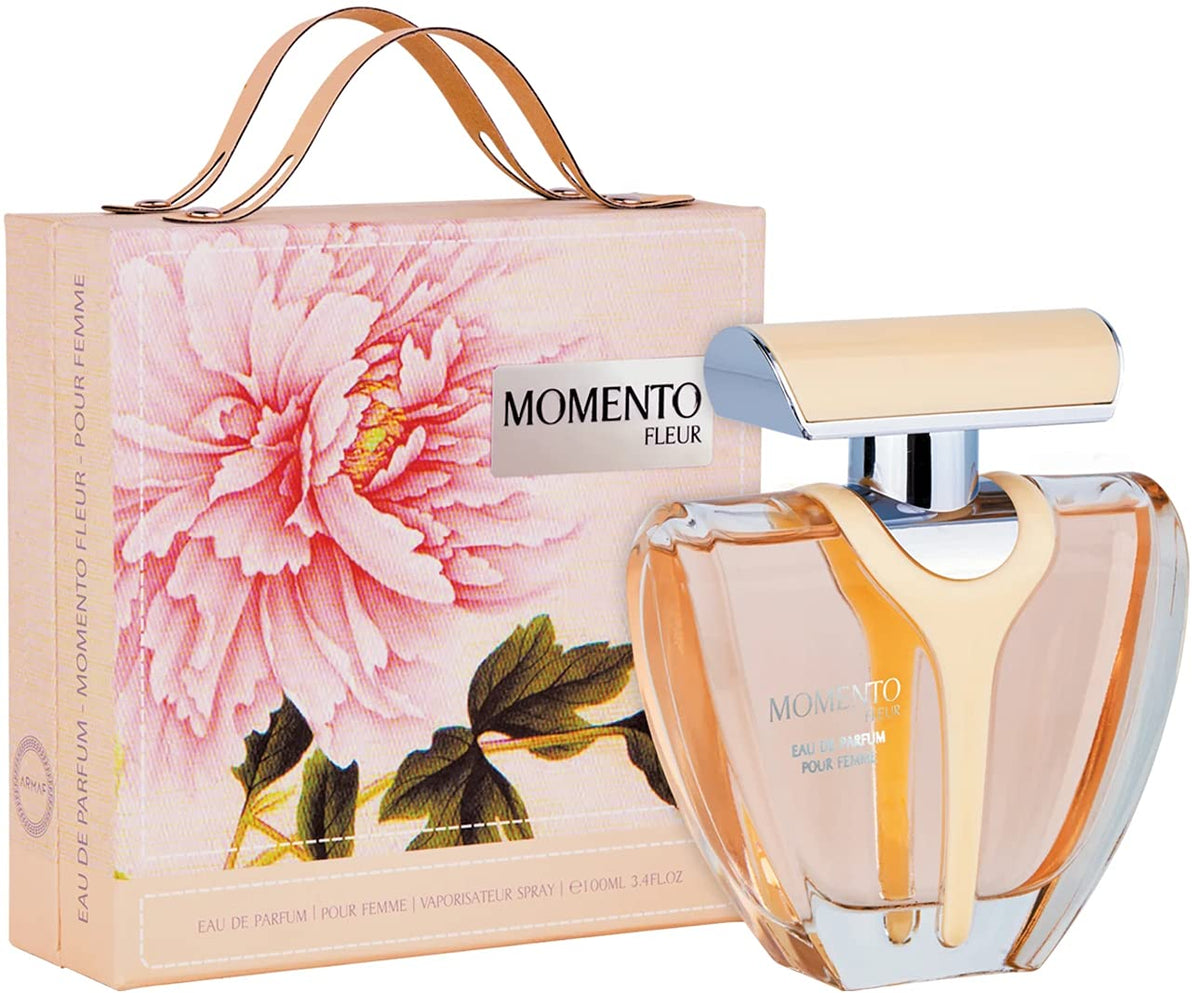 Armaf Momento Fleur EDP box shown, premium packaging ideal for gifting.