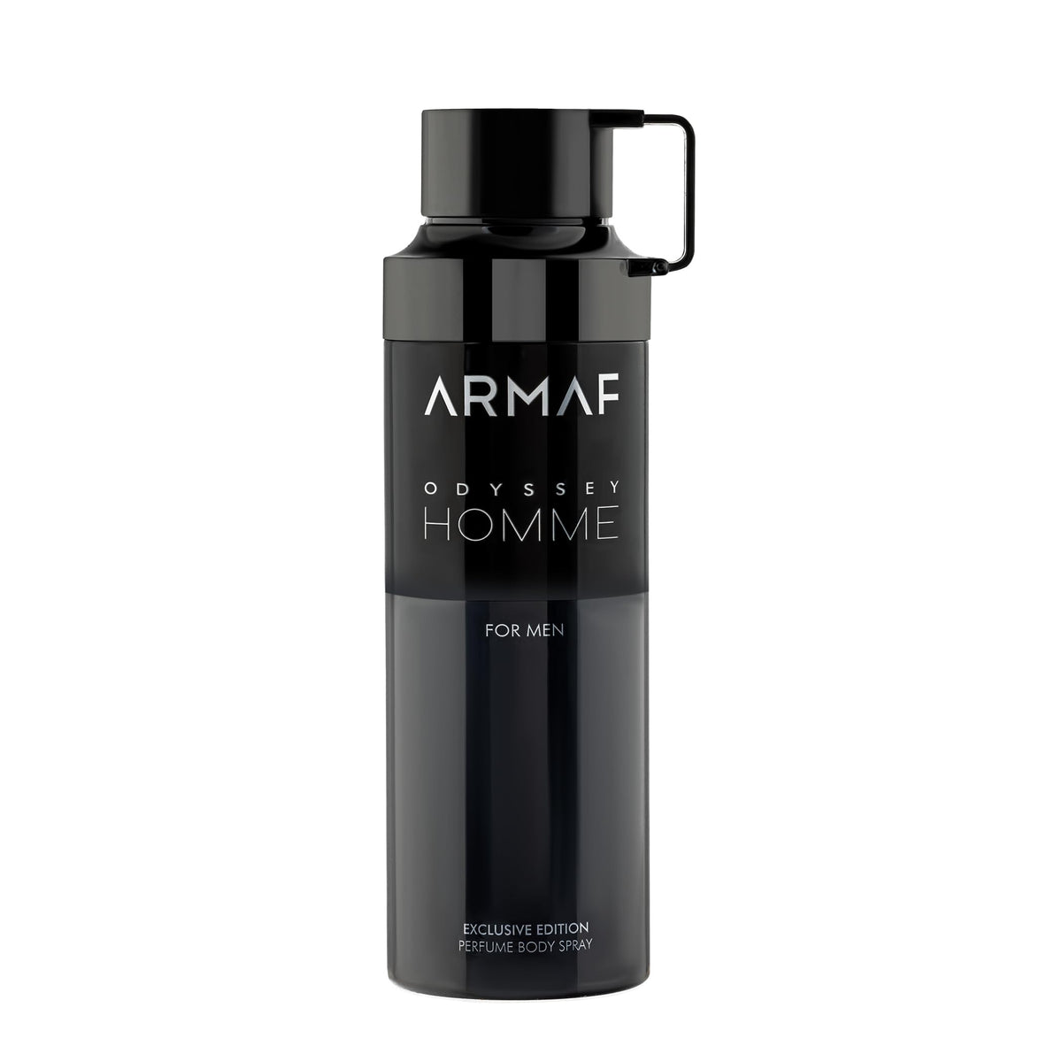 Armaf Odyssey Homme Black body spray bottle pour for long-lasting freshness.