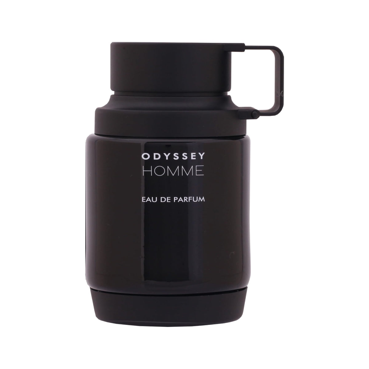 Armaf Odyssey Homme Black bottle highlighting bold, long-lasting fragrance for evening wear.
