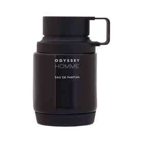 Armaf Odyssey Homme Black bottle highlighting bold, long-lasting fragrance for evening wear.