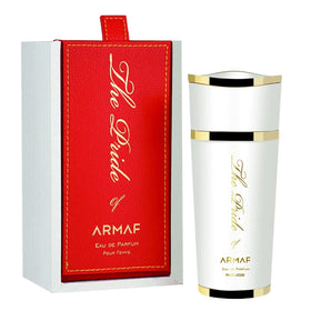 Armaf Pride Rouge bottle pour hints at amberwood for lasting impressions.