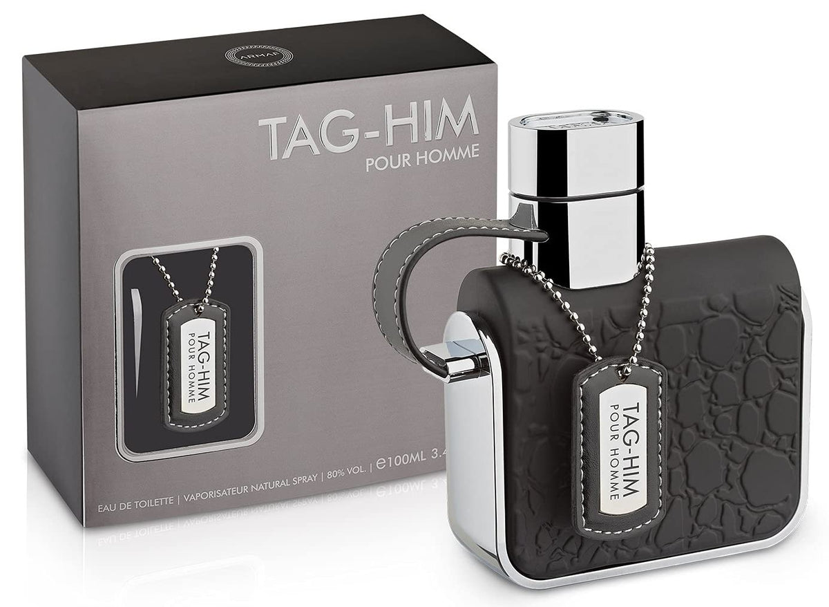 Box and bottle display of Armaf Tag Him Pour Homme for daily office wear