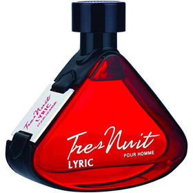 Armaf Tres Nuit Lyric bottle on desk shows elegant, everyday fragrance for work.