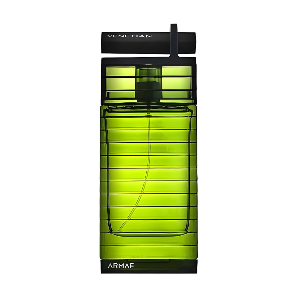 Armaf Venetian Pour Homme EDP bottle front view, long-lasting woody aroma for evenings