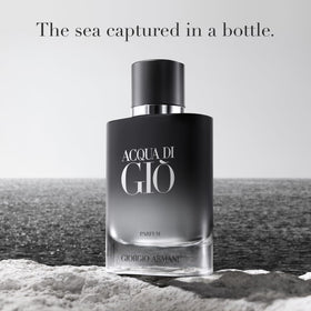 Armani Beauty Acqua di Giò Parfum bottle on skin demonstrates lasting fresh profile.