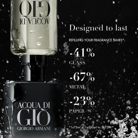 Armani Beauty Acqua di Giò Parfum refill option image communicates sustainable luxury at home.