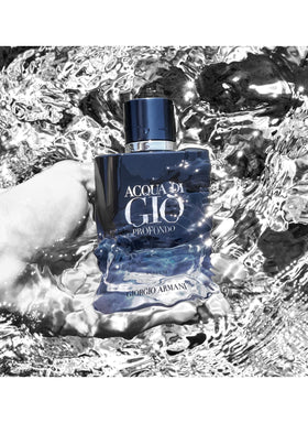 Monogram-embossed cap highlights luxury design on Acqua di Gio Profondo Parfum
