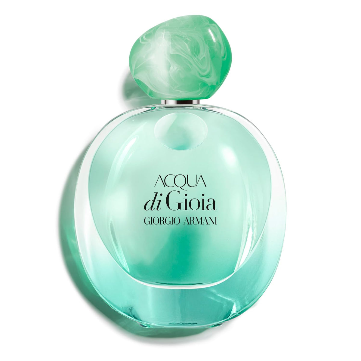 Armani Beauty Acqua di Gioia EdP Intense bottle on turquoise background, inviting daytime elegance.
