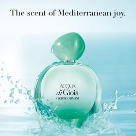 Armani Beauty Acqua di Gioia EdP Intense jasmine-rose-heart highlights fresh floral balance.