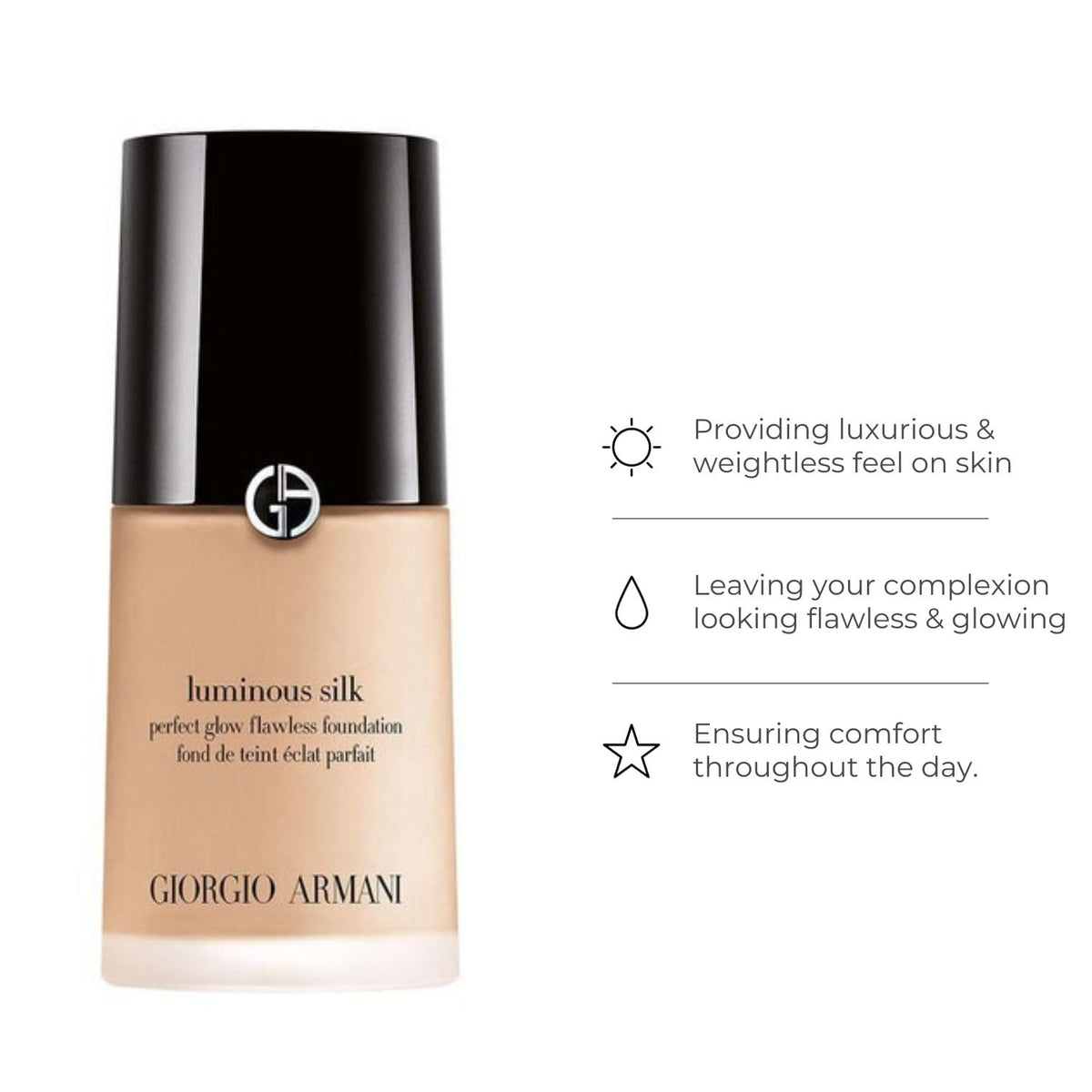 Armani Beauty Luminous Silk Foundation swatch on warm undertone skin.