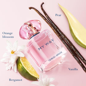 Armani Beauty My Way Nectar bottle closeup showcases creamy tuberose heart for romantic evenings.
