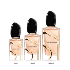 Armani Beauty Sì EDP bottle with rose-de-mai motif evokes floral elegance.