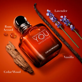 Armani Beauty Stronger With You Absolutely bottle closeup, highlighting the amber-vanilla heart.