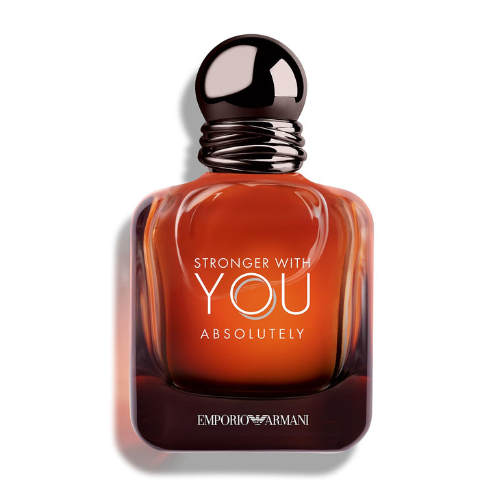 Armani Beauty Stronger With You Absolutely bottle front, signaling a confident, long-lasting fragrance.