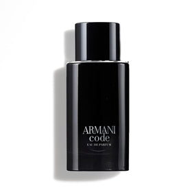 Armani Code Eau de Parfum bottle front displays a sleek masculine silhouette for everyday elegance.