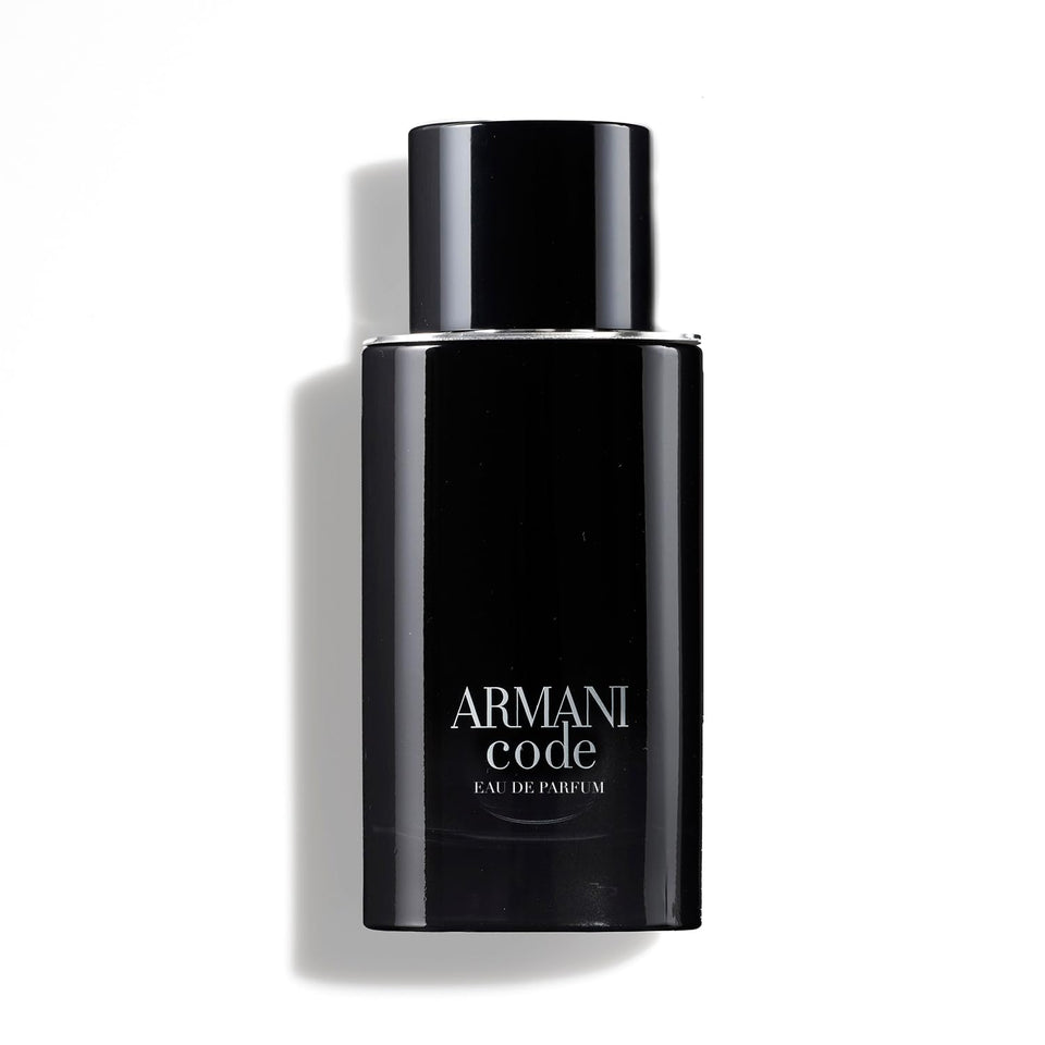 Armani Code Eau de Parfum bottle front displays a sleek masculine silhouette for everyday elegance.