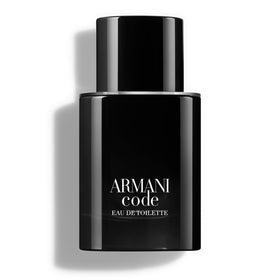 Armani Code bottle front view, ambery-woody design ideal for evening wear.