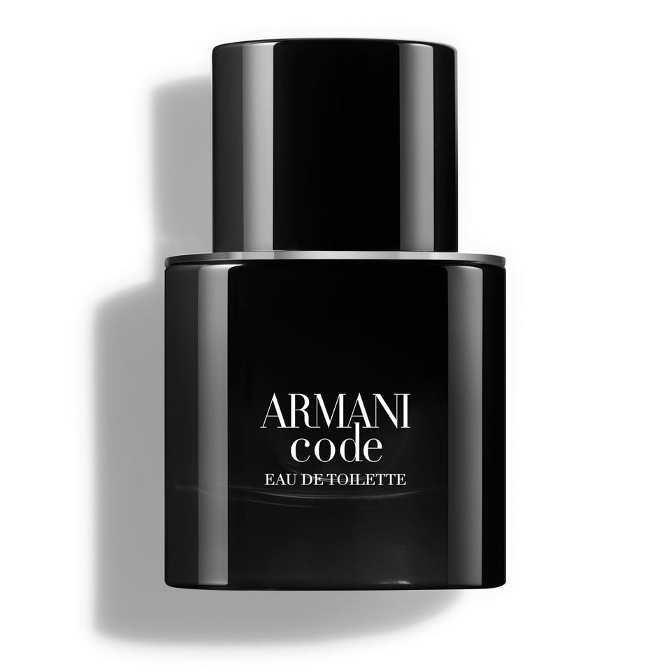Armani Code bottle on display highlights the ambery woody scent.