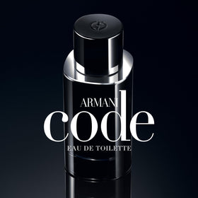Armani Code packaging emphasizes refillable design for sustainable use.