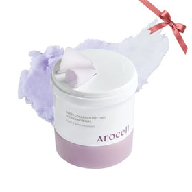 AROCELL OFFICIAL Super Collagen Melting Balm jar closeup showing gentle makeup removal and hydration.