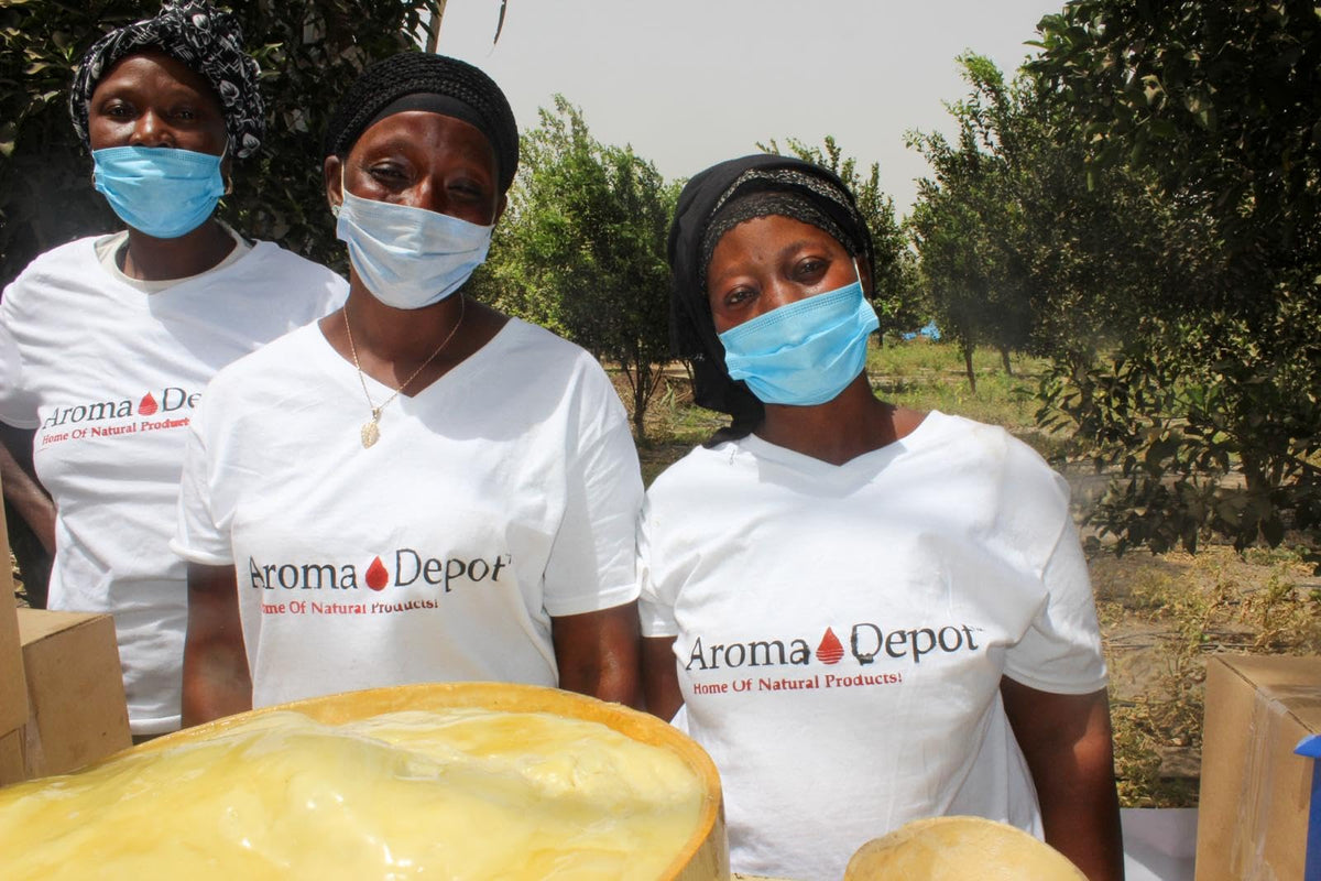 Ethical sourcing badge and sustainable supply chain for Aroma Depot Shea Butter